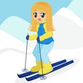 Cartoon Girl Skiing