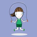 Cartoon girl skipping rope Royalty Free Stock Photo