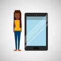 Cartoon girl and smart phone touchscreen