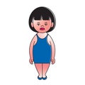 Cartoon girl standing in blue frock