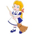 Cartoon girl sweeping the floor with a broom