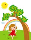 Cartoon girl swinging Royalty Free Stock Photo