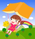 Cartoon girl swinging and book Royalty Free Stock Photo