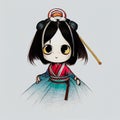 Cartoon girl in traditional japanese clothing, manga style