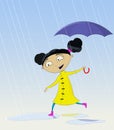 Cartoon girl under rain white isolated vector