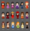 Cartoon girls in different national costumes. Royalty Free Stock Photo