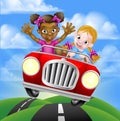 Cartoon Girls Driving Car
