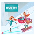 Cartoon girls makes winter sports
