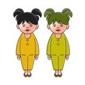 Cartoon girls in pajama dress