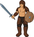 Cartoon gladiator on white background