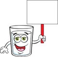 Cartoon glass of happy milk holding a sign.