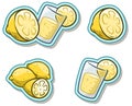 Cartoon glass with lemonade and lemon sticker icon