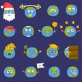 Cartoon globe Earth emojji smile face character expression and blue planet vector illustration. Royalty Free Stock Photo