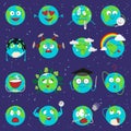 Cartoon globe earth emotion face character expression planet world vector illustration. Royalty Free Stock Photo