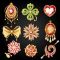 Cartoon Glossy Gold Brooches Collection
