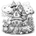 Cartoon gnome house horror cartoon drawing in doodle style. Generative AI Royalty Free Stock Photo