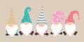 Cartoon gnomes vector icon set. Cute and funny characters for greeting card of christmas holiday. Gnome pajama party