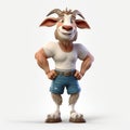 Cartoon Goat Character In Blue Shirt - Photo-realistic 3d Render