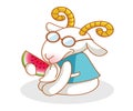 Cartoon goat eating watermelon