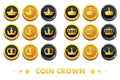 Cartoon Gold and black coins with the emblem crown