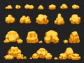 Cartoon gold mine nuggets, boulders, stones and piles. Natural shiny solid golden rock heap. Jewel nugget icons for miner game Royalty Free Stock Photo
