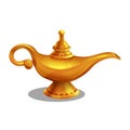 Cartoon golden achievement, magic lamp with genie.