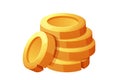 Cartoon golden coin pile, money stack game asset, icon design shiny in cartoon style isolated. Medal, money or bonus