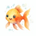 Cute Watercolor Goldfish Illustration With Bubbles