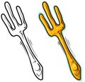 Cartoon golden fork or trident vector icon