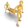 Cartoon golden human characters with stretcher
