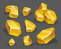 Cartoon golden ore in isometric style. Set of different golden boulders.