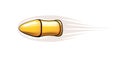 Cartoon golden vector bullet. Gun bullet clip art isolated on white background. Fast flying Bullet icon, print, label