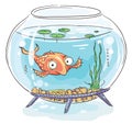 Cartoon goldfish in a fishbowl