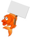 Cartoon Goldfish Holding Sign