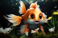 Cartoon goldfish is a symbol of happiness and well-being