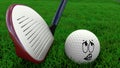 Cartoon golf ball being hit with driver Royalty Free Stock Photo