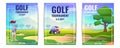 Cartoon golf flyers or tournament posters golfer man