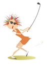 Young golfer woman on the golf course illustration