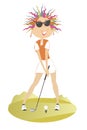 Young woman a golfer on the golf course illustration