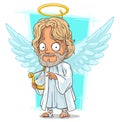 Cartoon good angel with nimbus and harp