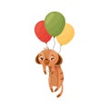 Cartoon gopher flies on balloons. Vector illustration on white background.