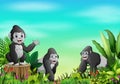 Cartoon of gorilla group in a beautiful park Royalty Free Stock Photo