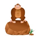 Cartoon gorilla sitting on a stone. vector