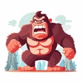 Cartoon gorilla standing on one leg with his mouth open and his hands in the air Royalty Free Stock Photo