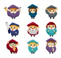 Cartoon Graduate students icons set