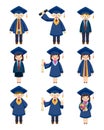 Cartoon Graduate students icons set Royalty Free Stock Photo
