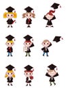 Cartoon Graduate students icons set