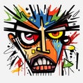 Colorful Cartoon Illustration Of Angry Man\'s Face In Dayak Art Style