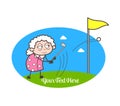 Cartoon Grand Mother Playing Golf Vector Illustration