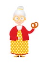 Cartoon grandma with cakes in hand